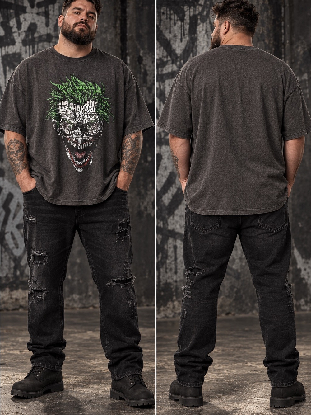 Men's Graphic Joker Skull Tee - Charcoal